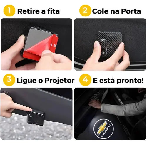 Projetor de Porta Automático Personalizado Sem Fio VisionCar™ + Brinde Grátis