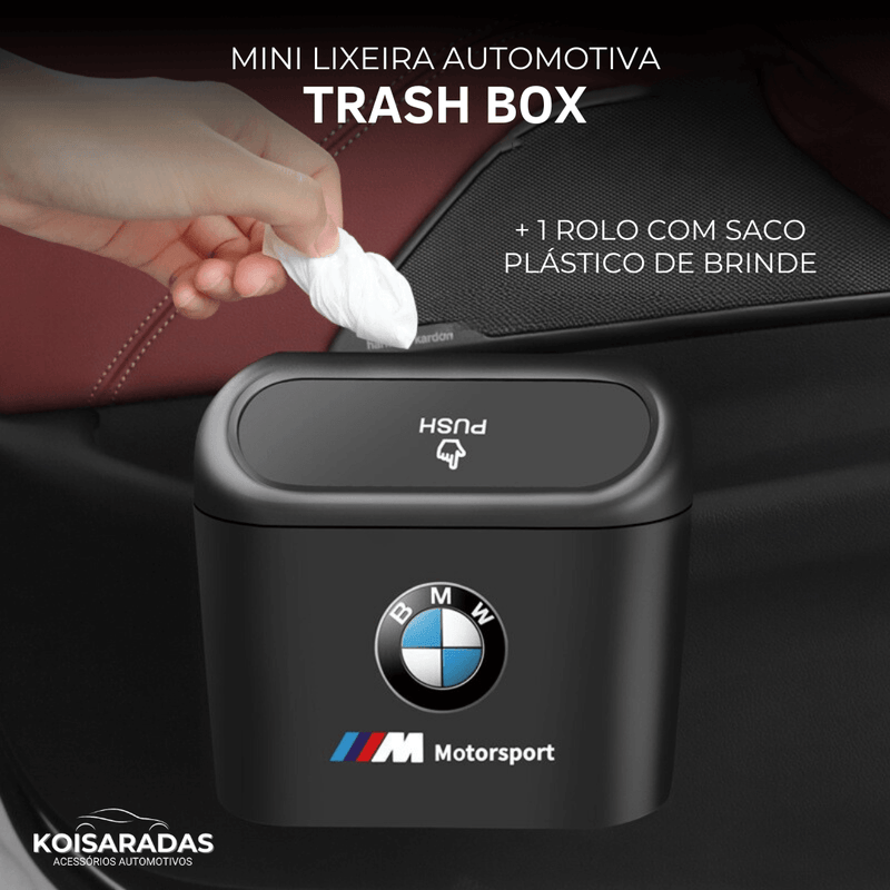 Trash Box - Lixeira Automotiva Premium + 1 Rolo de Saco Plástico de BRINDE (PROMOÇÃO MÊS DOS PAIS)